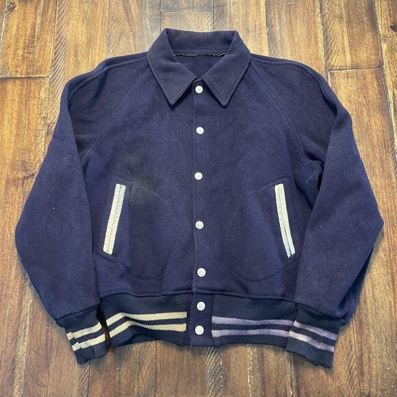 Vintage Villanova Jacket Mens Medium Blue Wool Varsity Letterman Striped 60s 70s - Picture 3 of 16